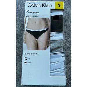 Calvin Klein Women's 3Pk Cotton Modal Bikini Small Grey/Blk/Wht NIB